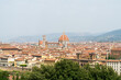 Florence, Italy. Santa Maria Del Fiore. The 13th-century cathedral, famous for its red-tiled dome, colorful marble facade and Giotto's bell tower. Panorama of the city. Summer day