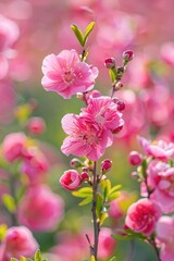 Sticker - A bunch of pink flowers are in a field