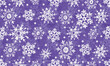 Vector hand drawn violet Christmas seamless pattern with vintage white snowflakes and stars