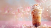 Indulge In The Essence Of Summer With A Frosty Iced Coffee Against A Gentle Pastel Backdrop,  Capturing The Seasons Tranquility
