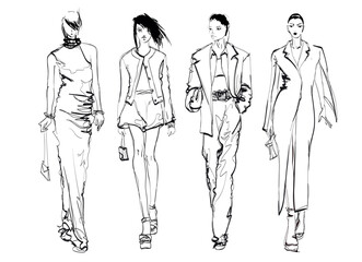 Wall Mural - beautiful women in stylish clothes. Fashion sketch