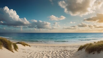 Wall Mural - Panoramic view of the sandy beach on the Caribbean island.