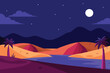 Desert oasis landscape at night vector design