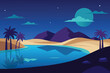 Desert oasis landscape at night vector design