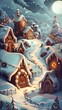 Enchanting Winter Village Scene with Snow-Covered Cookie Houses and Luminous Decorations