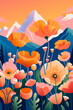 Vibrant Sunset Poppies with Majestic Mountain Backdrop
