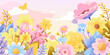 Vibrant Springtime Blossoms in Pastel Hues Illustration