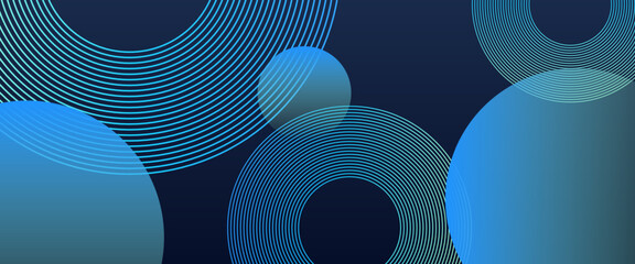 Wall Mural - Abstract glowing circle blue lines on dark background. Futuristic technology concept. Geometric stripe line art design. Modern shiny blue lines. Vector illustration