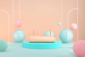 Sticker - A stylized 3D graphic of a router in soothing pastel colors