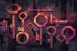 A stylized version of a set of keys, reduced to geometric forms