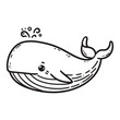 Line art of whale cartoon splashing water vector