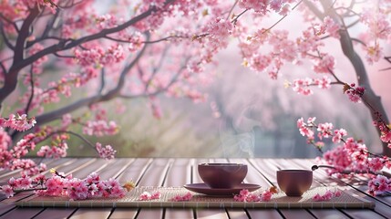 Poster - A tea ceremony under cherry blossoms in full bloom