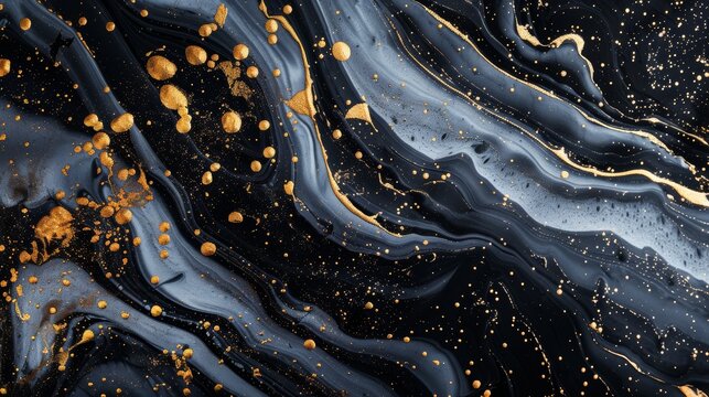 Abstract black gold marble watercolor texture ink art wallpaper contemporary design