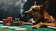 Dog Laying on Table With Cigar in Mouth