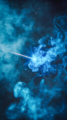 Wall Mural - Blue abstract laser beam with blue steam around