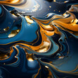 Abstract blue and golden liquid texture. 3d rendering. 3d illustration.
