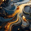 Abstract background of blue and golden liquid. 3d rendering. 3d illustration.