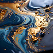 Blue and golden abstract background. Liquid marble pattern. Fluid art.