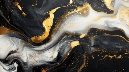 Abstract gold marble art ink wall design black brush oil paint texture luxury modern pattern