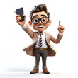 3d illustration of business man taking selfie with mobile phone over white background