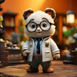 Cute panda bear in glasses and suspenders. 3d rendering.
