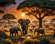 Elephant herd in the African savannah