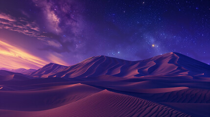 an otherworldly desert landscape with towering dunes and a brilliant, starlit sky.