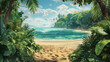 Breathtaking Beach Panorama Between Tropical Palm Trees