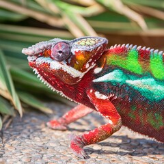 Wall Mural - closeup of a colorful chameleon lizard