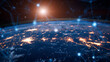 Network of Global Communication over Earth from Space ,Communication technology with global internet network connected around the world. Telecommunication and data transfer international connection 