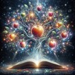 The tree of knowledge as a symbol of education. It radiates the energy of education. Next to an open book.