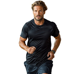 Wall Mural - Athletic man running in a black t-shirt