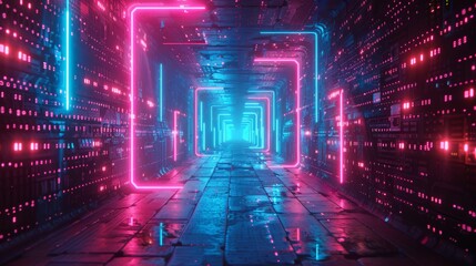 Wall Mural - A minimalist composition with a single binary digit (0 or 1) rendered in a neon color, signifying the fundamental building blocks of digital information.