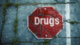 Fototapeta Przestrzenne - Striking Red Stop Sign Emphasizing the Urgency to Address Drug Use and Abuse