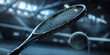 Tennis Schläger und Tennis Ball im schönen dunklen Licht und effektvollen Hintergrund, ai generativ