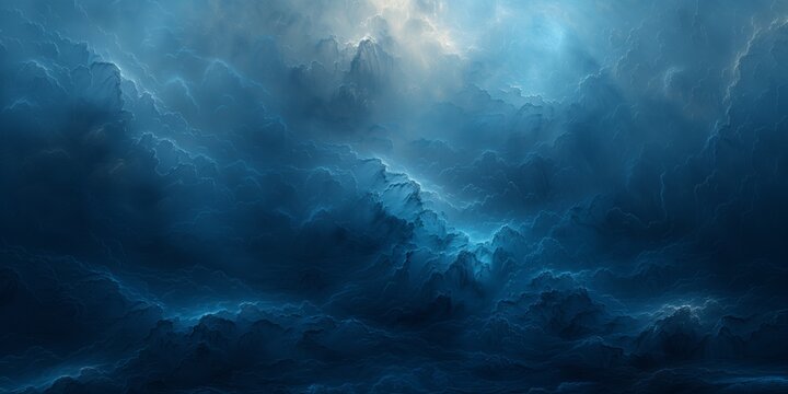 Clouds parting to reveal sun in electric blue dusk sky