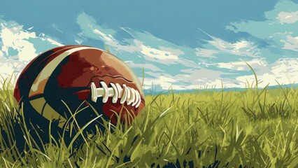 Wall Mural - A football is laying on the grass in a field