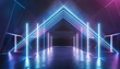 Glowing Gateway: Neon Path Illuminates Grunge Reflective Room