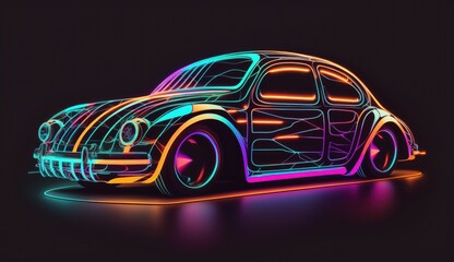 Wall Mural - a portrait futuristic car with sleek lines and neon-colored lights, set against a dark, an abstract neon design of a glowing, abstract background