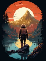 Wall Mural - a painting cool ape exploring the wilderness, with a backpack and a sense of adventure, AI Generative