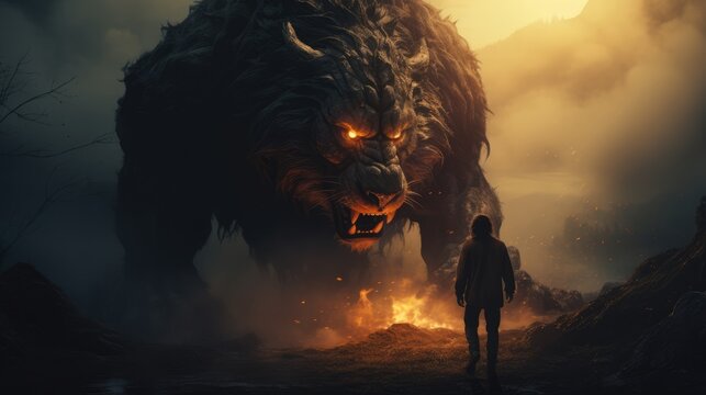 a illustration dark fantasy beast concept art wallpaper in the style of smokey background, AI Generative