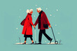 Couple of elderly woman and man in advanced age in love