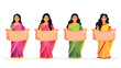 Set of Cartoon business indian woman protesters or ac