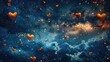 Floating hearts in a starry night sky