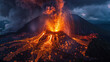 Dramatic portrayal of volcanic eruptions illuminating the night sky, a spectacle of nature's power and beauty