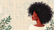 A painting portraying a woman with black hair, showing her features and expression in intricate detail. African american woman femininity flay illustration