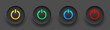 Set of black round buttons with colored power symbols. User interface elements for mobile devices, UI, UX.
