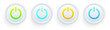 Set of white round buttons with colored power symbols. User interface elements for mobile devices, UI, UX.