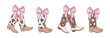Draw pink coquette bow with cowgirl boots Cherry bows