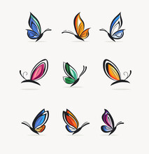 A Set Of Nine Colorful Butterfly Logos